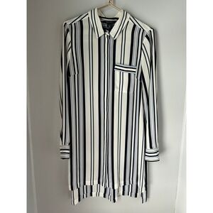 White House Black Market Striped Shirt Dress Button Front Tie Waist Size 10